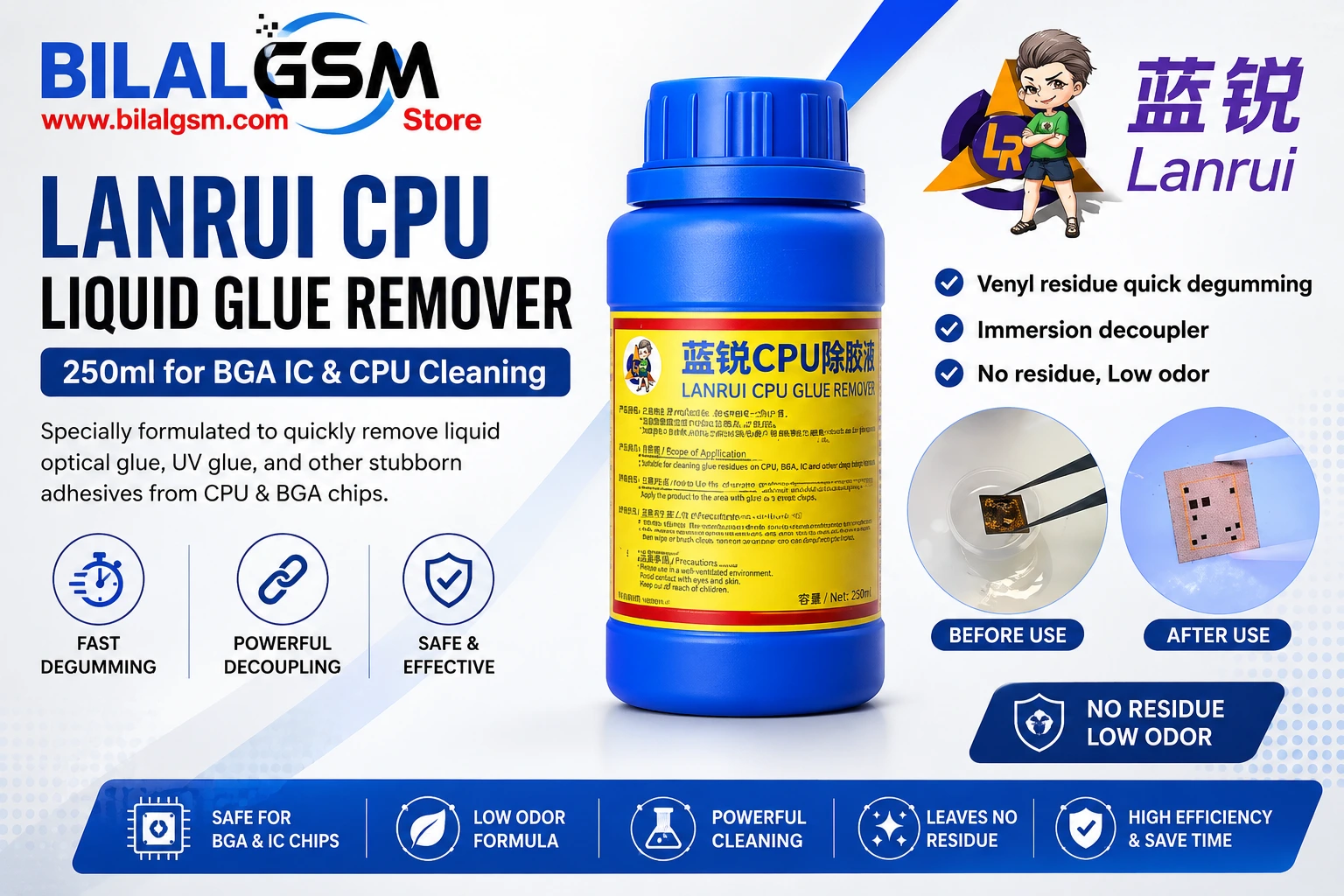 Buy Lanrui CPU Liquid Glue Remover 250ml for BGA IC &amp; CPU Cleaning | BilalGSM Pakistan Cleaning Tools